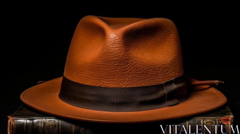 Vintage Style Brown Leather Fedora Hat on Stack of Old Books AI Image