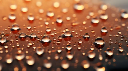Water Droplets Close-up: Shiny Reflection on Brown Surface