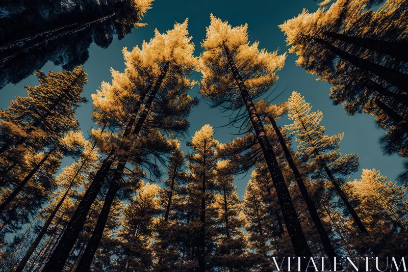 Captivating Forest Scene: Tall Trees in Teal and Brown AI Image