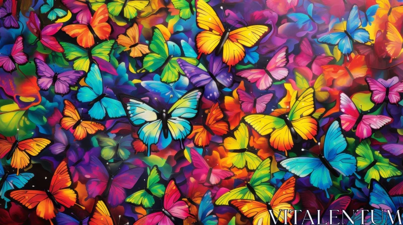 Colorful Butterfly Pattern on Dark Blue Background AI Image