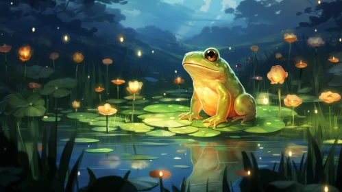 Enchanting Frog on Lily Pad Pond Painting