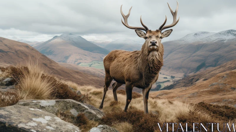 Majestic Red Deer on Rocky Hilltop AI Image