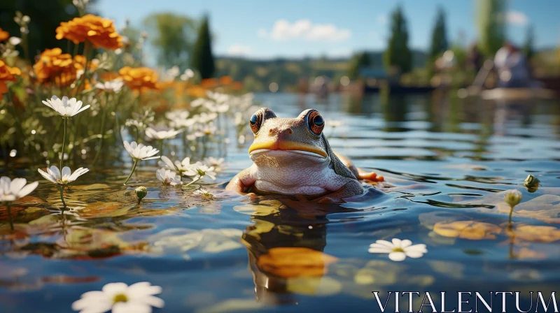 Serene Frog on Lily Pad in Pond AI Image