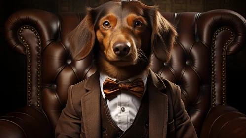 Serious Dachshund Dog in Brown Suit