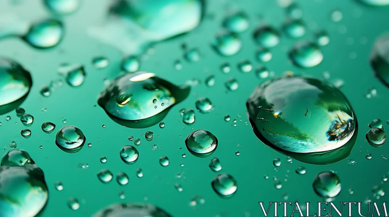 Tranquil Water Drops on Green Surface AI Image
