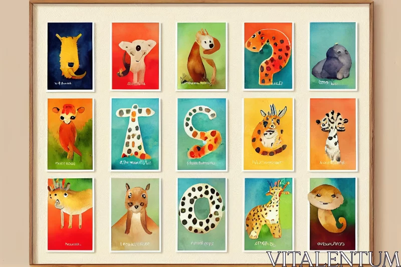 Captivating Animals Alphabet Number Image | Vibrant Watercolor Art AI Image