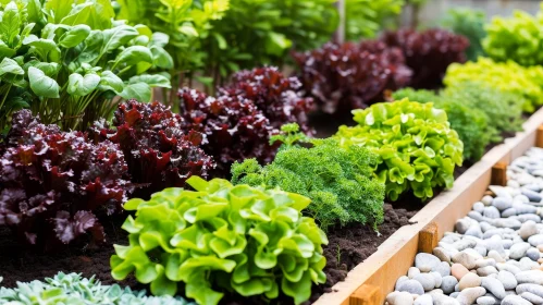 Colorful Garden Bed with Lettuce, Spinach, and Parsley