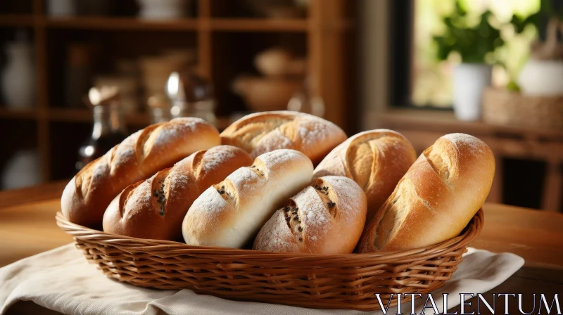Delicious Freshly Baked Bread Rolls in Wicker Basket AI Image