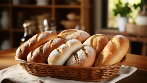Delicious Freshly Baked Bread Rolls in Wicker Basket
