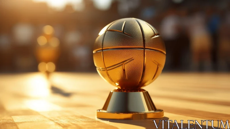Golden Basketball Trophy 3D Rendering on Wooden Table AI Image