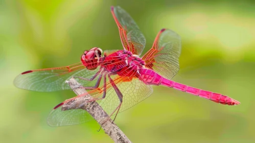 Red Dragonfly Close-Up on Branch