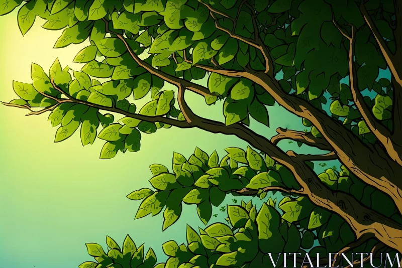 Sunlit Tree Illustration | Detailed Cartoon Compositions AI Image