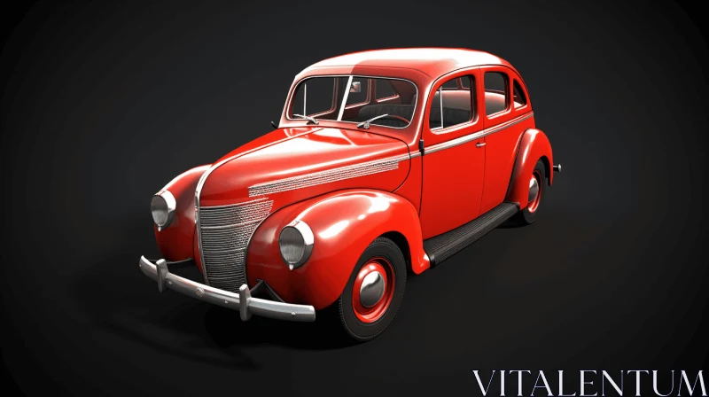Vintage Red Car on Black Background - Captivating 3D Rendering AI Image