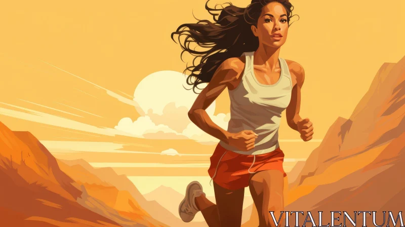 Woman Running in Desert at Sunset AI Image
