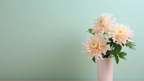 Dahlia Flowers Still Life Composition on Green Background