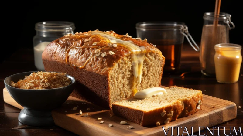 Delicious Bread with Honey on Cutting Board AI Image