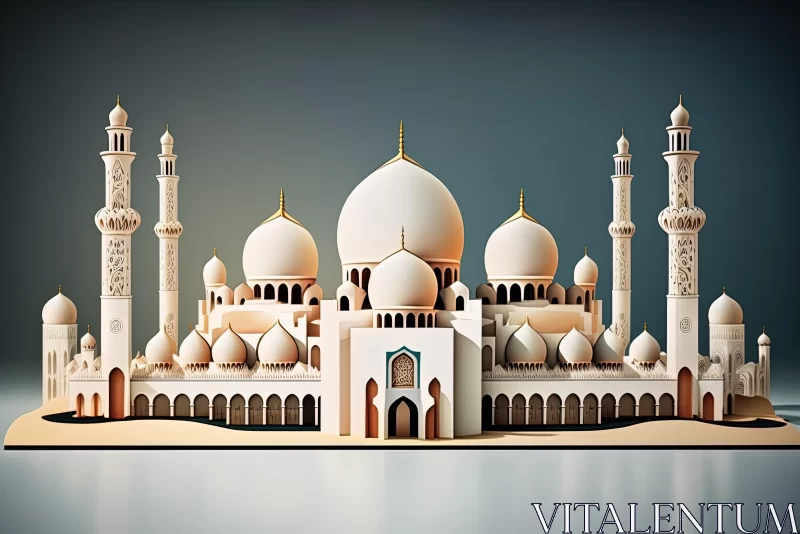 Elegant Mosque with Flat Paper Style Architecture | Hyper-Detailed Rendering AI Image