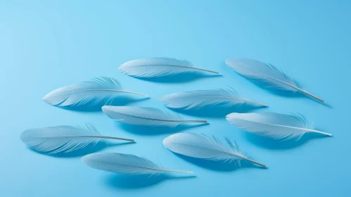 Ethereal Light Blue Feathers on Blue Background