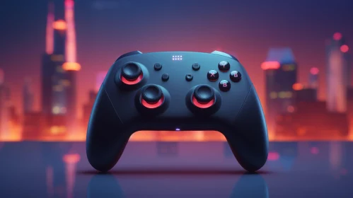 Futuristic Black Video Game Controller in Neon Environment