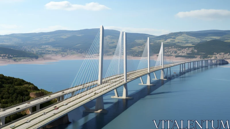 High Cable-Stayed Bridge Over River - Scenic Mountain View AI Image