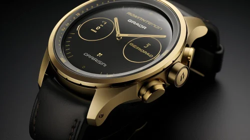 Luxury Smartwatch with Gold Case and Black Leather Strap