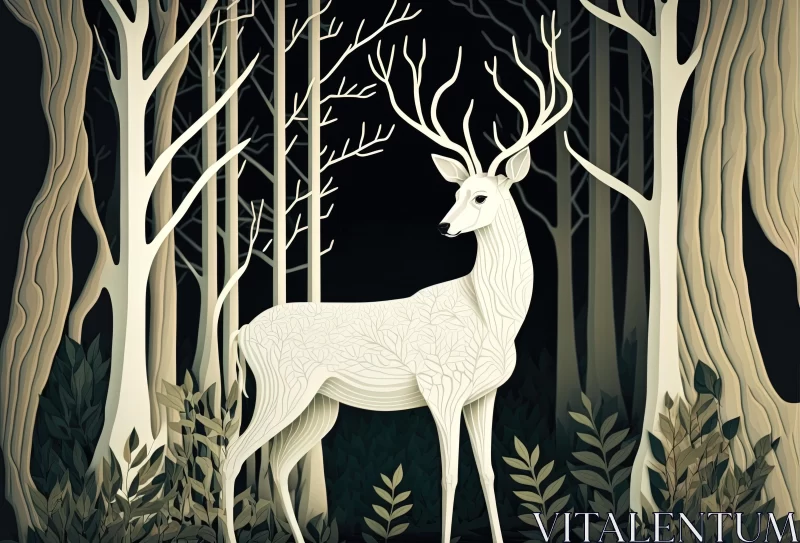 Majestic White Deer in Enchanting Forest - Intricate Illustrations AI Image