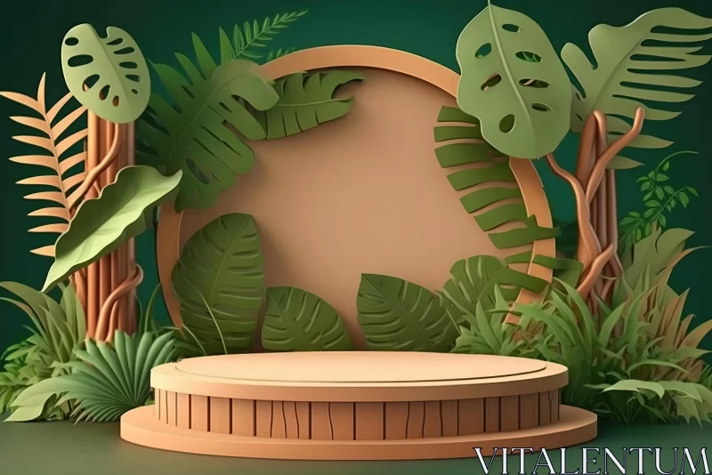 Serene Jungle Paper Stage with Wooden Elements | Minimalist Design AI Image