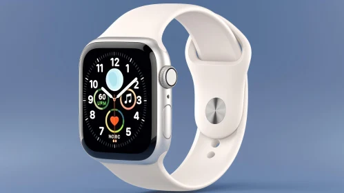 Silver Apple Watch Series 5 with White Sport Band