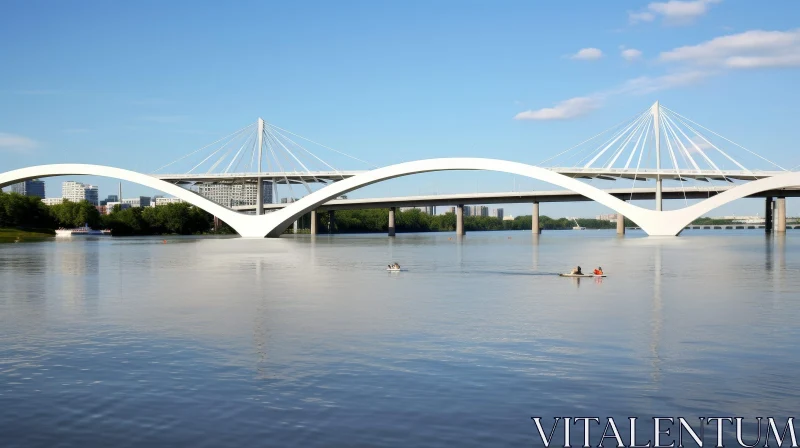 Sleek Modern Cable-Stayed Bridge Over Water AI Image