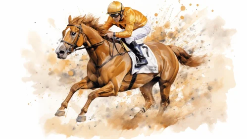 Watercolor Horse Racing Artwork