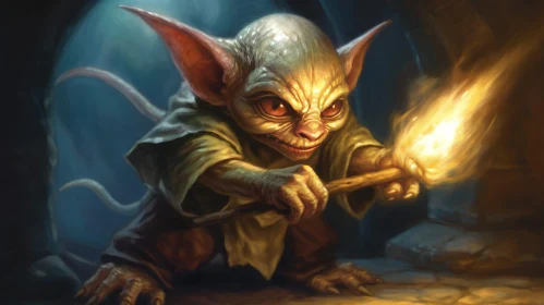 Dark Fantasy Goblin with Torch in Cave