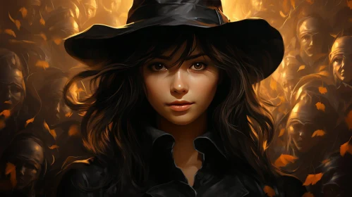 Dark-haired Woman Portrait with Black Hat