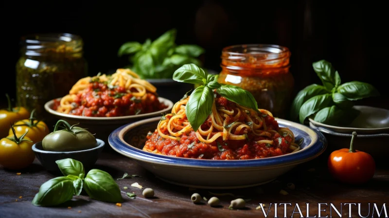 Delicious Pasta with Tomato Sauce and Basil AI Image