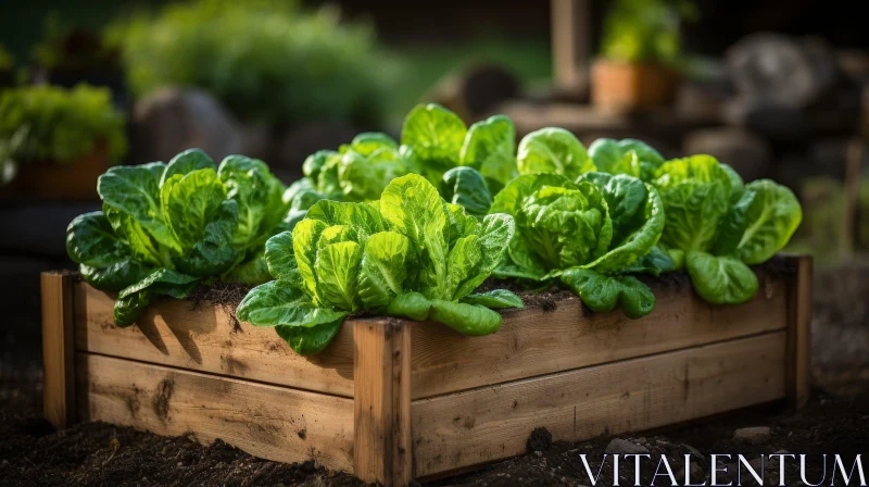 Green Lettuce Growth in Wooden Box | Sunlit Plantation AI Image