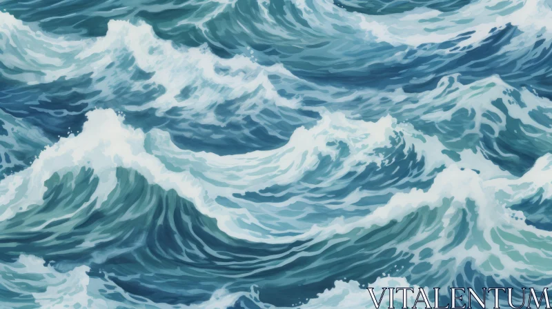 Ocean Waves Watercolor Painting - Seamless Pattern Background AI Image