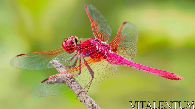 Red Dragonfly Close-Up on Branch AI Image
