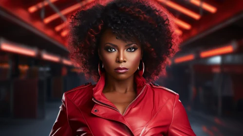 Serious African-American Woman Portrait in Red Jacket