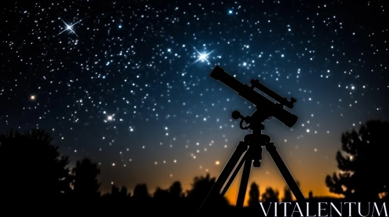Starry Night Sky with Telescope and Sirius AI Image