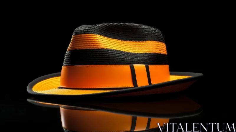 Stylish Black and Orange Fedora Hat on Reflective Surface AI Image