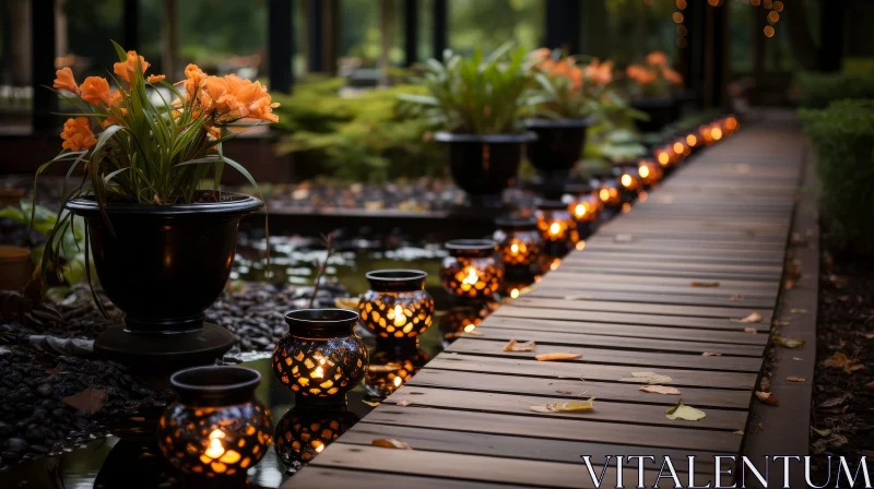 Tranquil Garden Dock with Lanterns AI Image