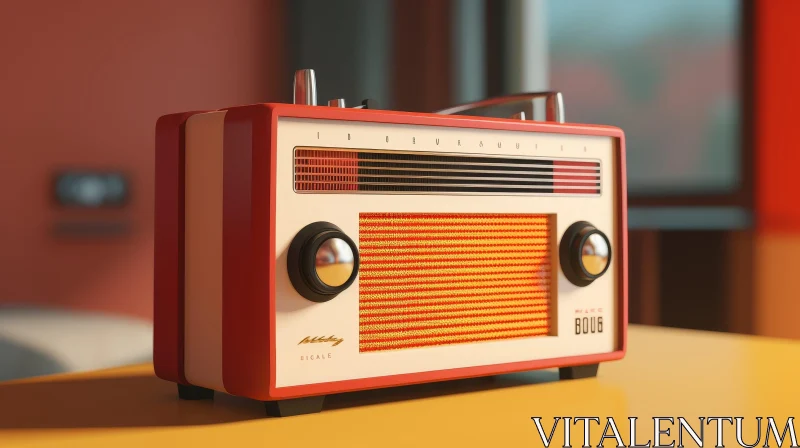 Vintage Red Radio Artwork on Yellow Table AI Image