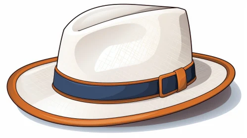 White Straw Hat with Blue Ribbon - Fashion Vector Illustration
