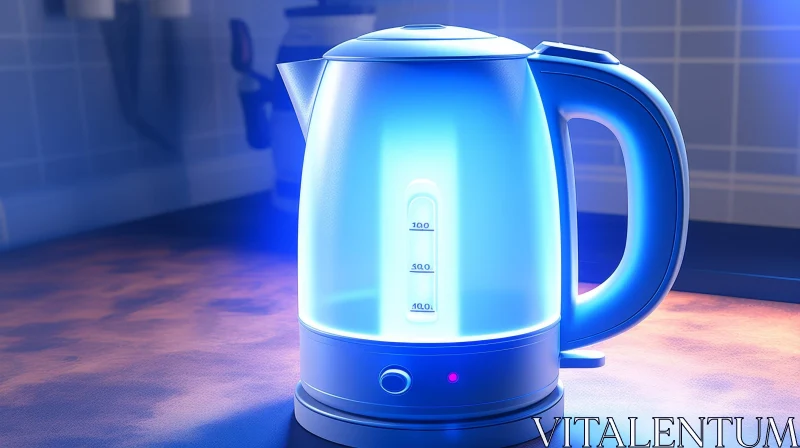 Blue and White Electric Kettle on Kitchen Counter AI Image