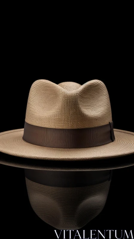 AI ART Brown Straw Hat with Ribbon - Fashion Accessory Close-Up