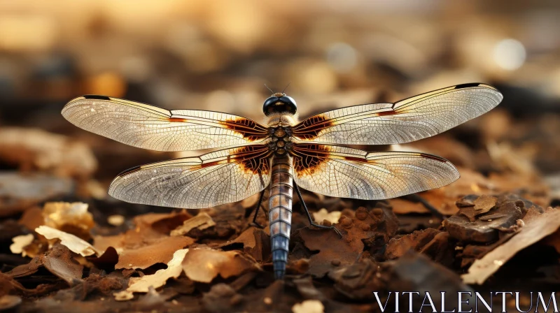 Detailed Dragonfly Close-up on Brown Surface AI Image