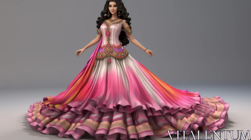 Elegant Woman in Pink and Orange Gown AI Image