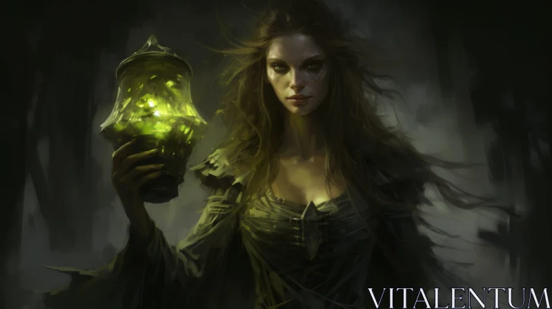 AI ART Enigmatic Woman with Green Lantern