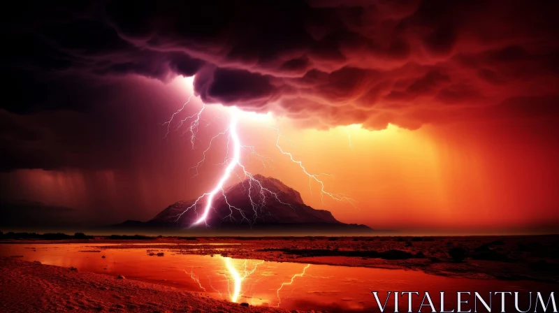 Impressive Lightning Storm Over Mountain AI Image