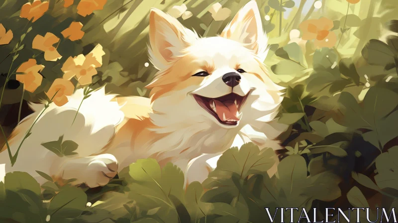 Joyful Dog in Meadow - Cartoon Style AI Image