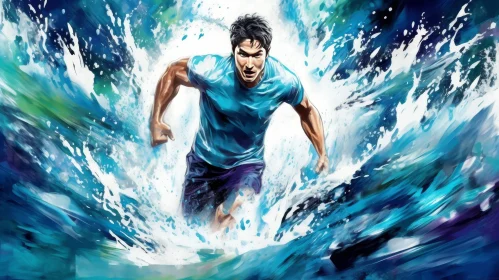 Man Running in Water - Determined Athlete in Action